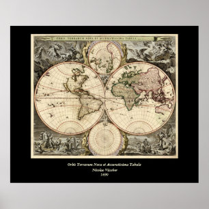 Poster Carte du monde antique par Nicolao Visscher, vers 
