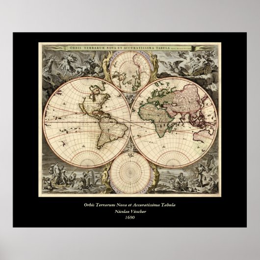 Poster Carte du monde antique par Nicolao Visscher, vers  (Devant)