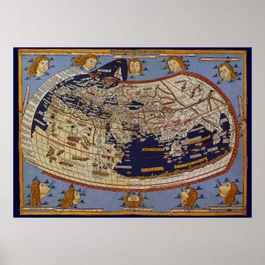 Poster Carte du monde antique Ptolémée, Johannes d'Arnshe (Devant)