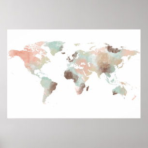 Poster Carte du monde Aquarelle Grunge Art Travel