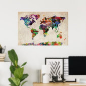 Poster Carte du monde Aquarelle urbaine (Bureau à domicile)