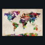 Poster Carte du monde Aquarelle urbaine<br><div class="desc">Une carte du monde, créée à partir de la peinture aquarelle et de la manipulation numérique. Les cartes sont présentées sous de nombreuses formes et formes. Bien que les cartes actuelles de style atlas soient très fonctionnelles, elles ont perdu une partie de la créativité et de la flambée artistique que...</div>