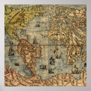 Poster Carte du monde Atlas historique Vintage