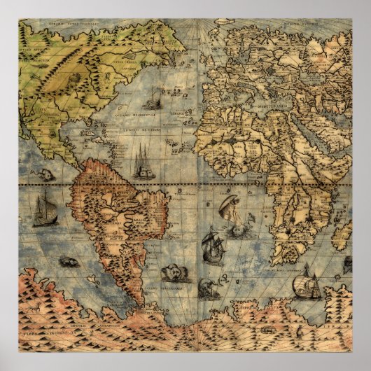 Poster Carte du monde Atlas historique Vintage (Devant)