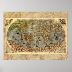 Poster Carte du monde Atlas historique vintage