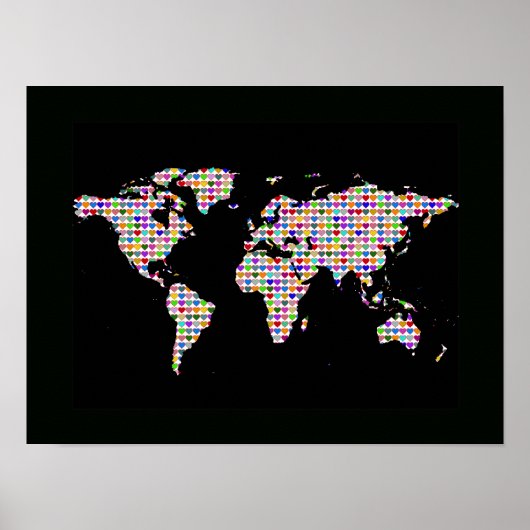 Poster carte du monde aux coeurs colorés (Devant)