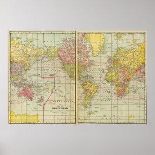 Poster Carte du monde avec des voies de navigation