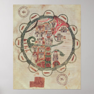 Poster Carte du monde avec Jérusalem au centre