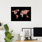 Poster carte du monde avec rayures (Bureau à domicile)