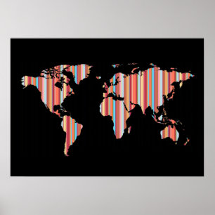 Poster carte du monde avec rayures