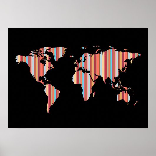 Poster carte du monde avec rayures (Devant)