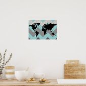 Poster carte du monde avec rayures de chevron (Cuisine)