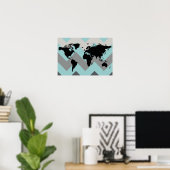 Poster carte du monde avec rayures de chevron (Bureau à domicile)