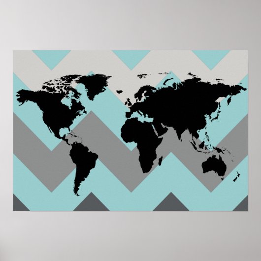 Poster carte du monde avec rayures de chevron (Devant)