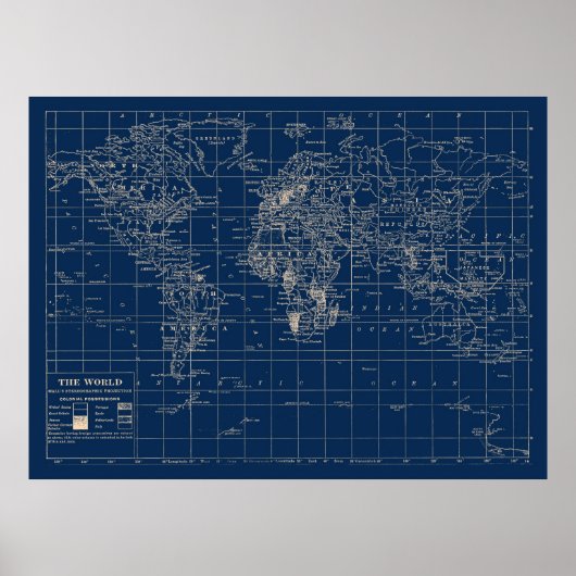 Poster Carte du monde bleu marine (Devant)