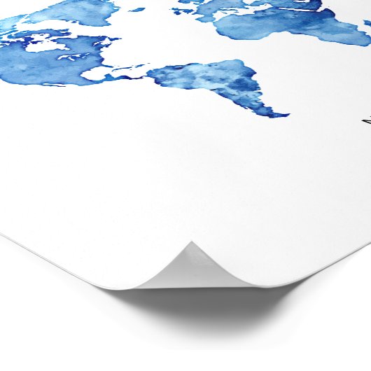 Poster Carte du monde bleue d'exploration à imprimer (Coin)