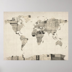Poster Carte du Monde Carte des Anciennes Cartes Postales