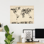 Poster Carte du Monde Carte des Anciennes Horloges (Bureau à domicile)