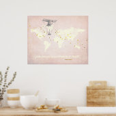 Poster Carte du monde, citation inspirante et feuille dor (Cuisine)