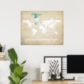 Poster Carte du monde, Citation Inspirationnelle et point (Bureau à domicile)