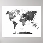 Poster Carte du monde Continents & Océans Aquarelle noire (Devant)