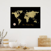 Poster carte du monde couleur or rayé (Cuisine)