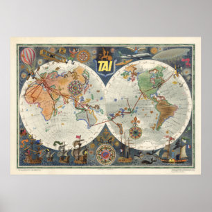 Poster Carte du monde d'Aeriens Internationaux de