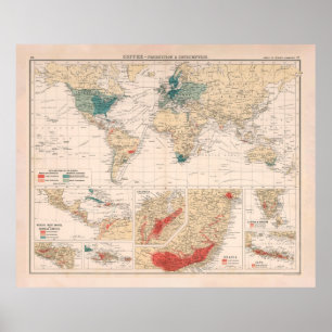 Poster Carte du monde de l'agriculture et de la consommat