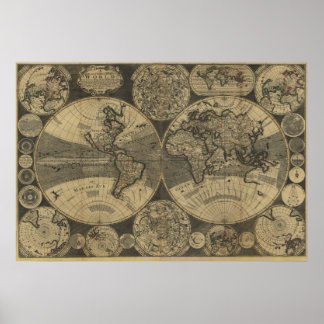 Poster Carte du monde de l'Antiquité vintage 1702 par Geo