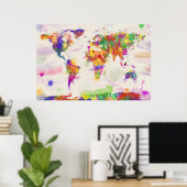 Poster Carte du monde de l'aquarelle colorée (Bureau à domicile)