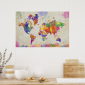 Poster Carte du monde de l'aquarelle colorée (Cuisine)