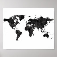 Carte du monde de l'aquarelle noire Grunge Art Tra
