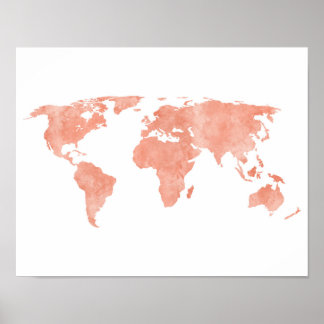Poster Carte du monde de l'Aquarelle rose désert