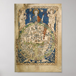 Poster Carte du monde de Psalter (13e siècle)