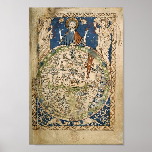 Poster Carte du monde de Psalter (13e siècle) (Devant)