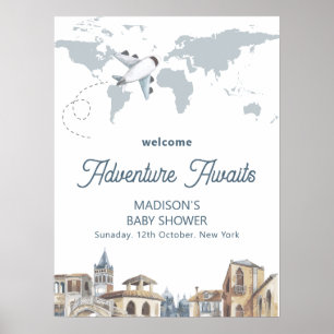 Poster Carte du monde de voyage Bienvenue à la baby showe