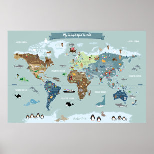 Poster Carte du monde des enfants avec de mignonnes illus