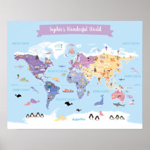 Poster Carte du monde des enfants avec illustrations