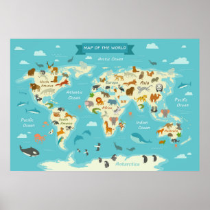 Poster Carte du monde des enfants avec illustrations Post