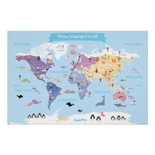 Poster Carte du monde des enfants doux et merveilleux