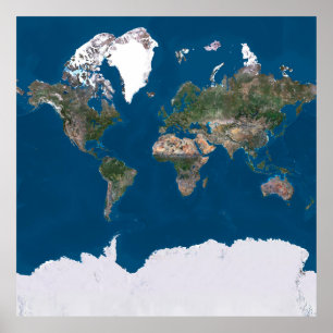 Poster Carte du monde des satellites de couleur vraie
