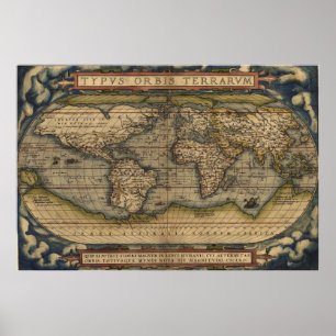 Poster Carte du monde d'Ortelius 1570