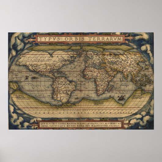 Poster Carte du monde d'Ortelius vers 1590 (Devant)