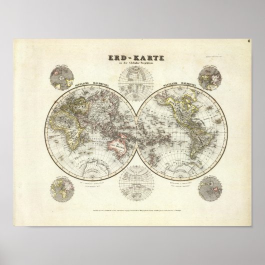 Poster Carte du monde double hémisphère (Devant)