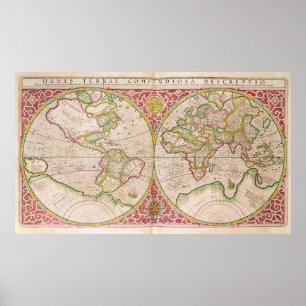 Poster Carte du monde double hémisphère, 1587