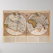Poster Carte du monde double hémisphère, 1587 (Devant)