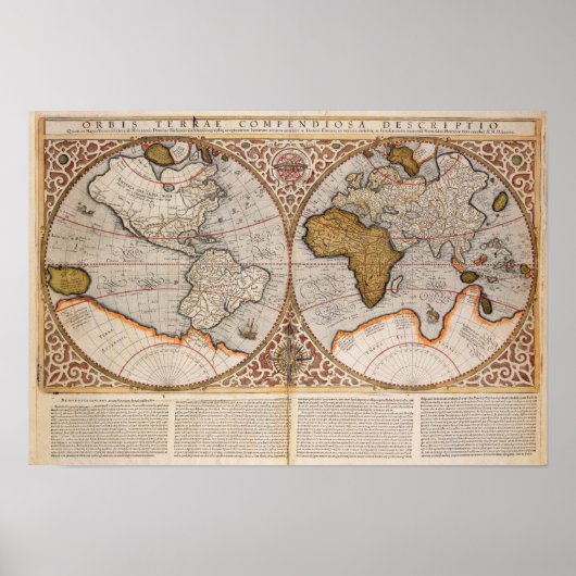 Poster Carte du monde double hémisphère, 1587 (Devant)