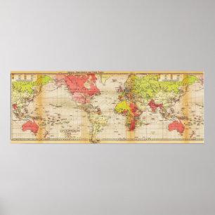 Poster Carte du monde Empires et Commerce 1918