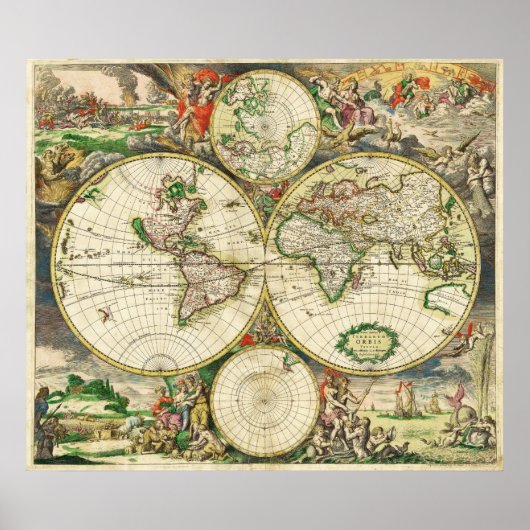 Poster Carte du monde en 1689 par Gerard van Schagen (Devant)