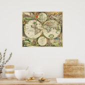 Poster Carte du monde en 1689 par Gerard van Schagen (Cuisine)